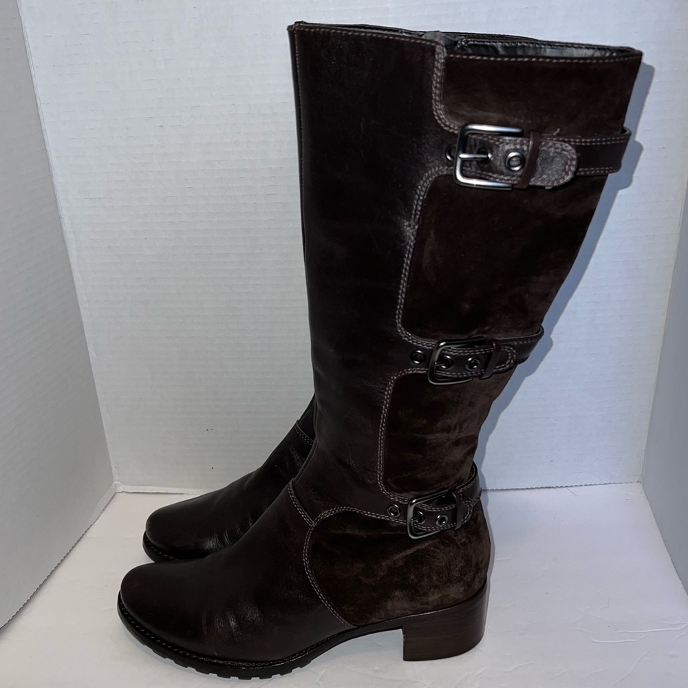 ECCO Esmeralda knee high suede/leather buckle boot (riding, combat, moto)